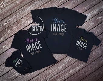 Download Matching Family Blank Black T-Shirt Baby Onepiece Mockup, Styled Stock Photography, Mock Up ...