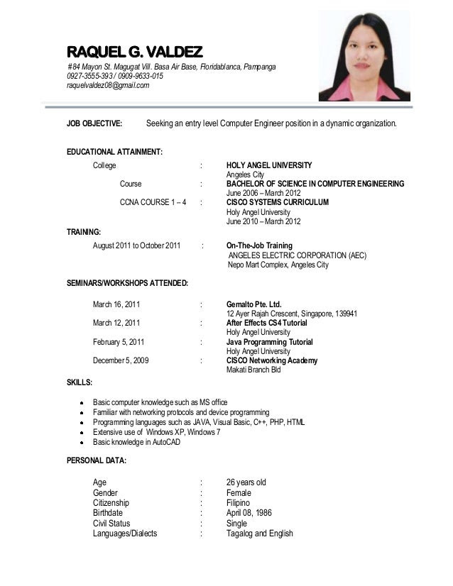 curriculum vitae sample for thesis philippines