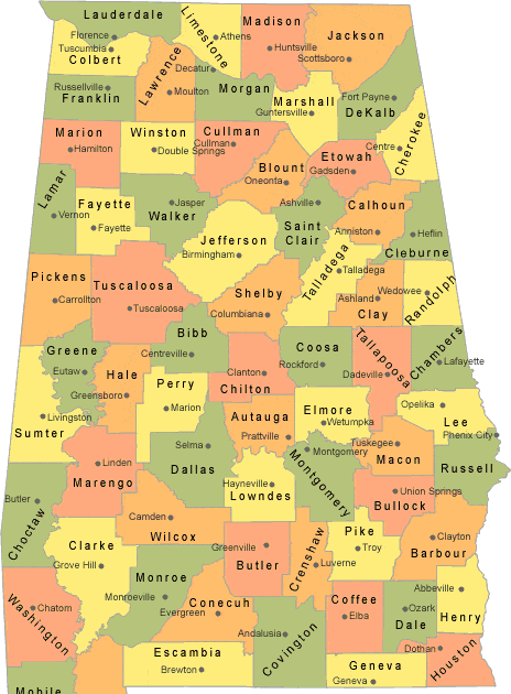 County Map Of Alabama | Time Zone Map
