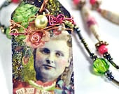 Blossom Miniature Wearable Art Collage Tag Necklace - loriwilkes