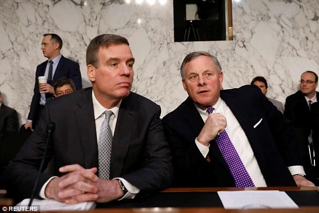 Caputo gave aides to top committee senators Mark Warner (left, Democrat) and Richard Burr (right, Republican), saying 'God damn you to hell' for making him sell his house and jeopardize his children's future