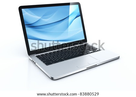 stock photo : 3d rendering of a laptop with blue graphics