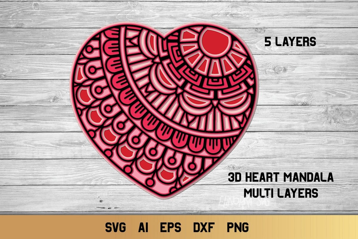 3D Heart Mandala Svg Printable - Free Layered SVG Files