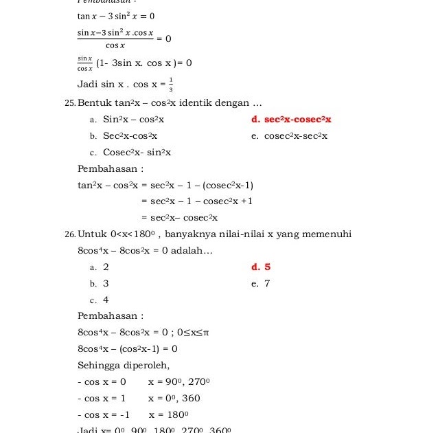 Soal matematika kelas 10 semester 2 dan jawabannya tentang trigonometri