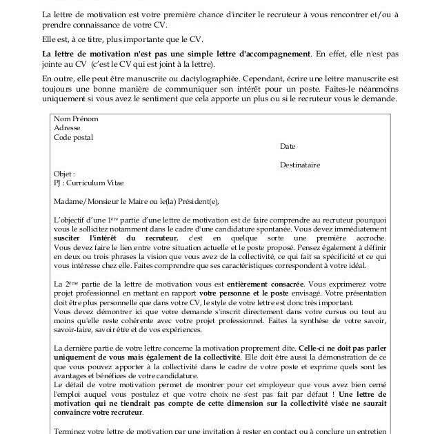 Lettre De Motivation Avancement De Grade Fonction Publique