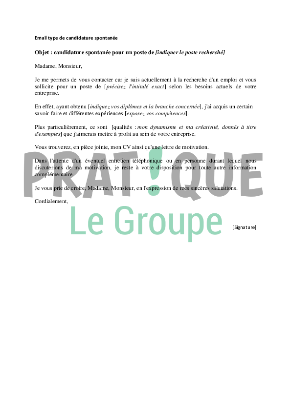 Exemple Email De Relance Candidature Spontanée  Dor Contohx