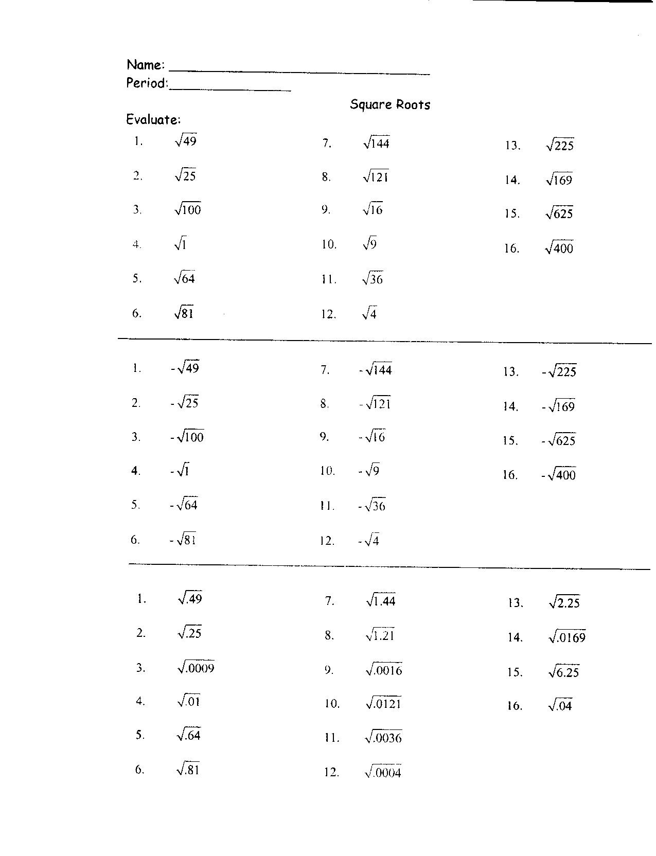 Perfect Square Roots Worksheet - Promotiontablecovers Within Estimating Square Roots Worksheet