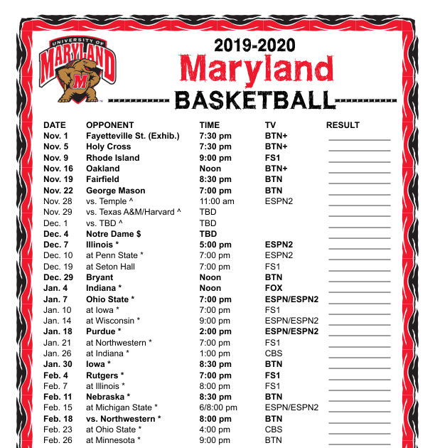University Of Maryland Mens Basketball Schedule 2019 - University Poin