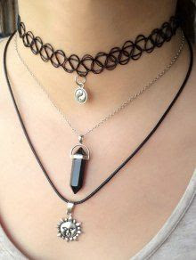 Alloy Faux Obsidian Taiji Sun Pendant Necklaces