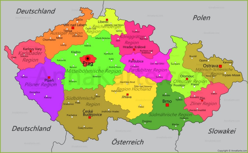 Czech Republic Karte - Tschechien Regionen-Karte - Tschechien-Regionen