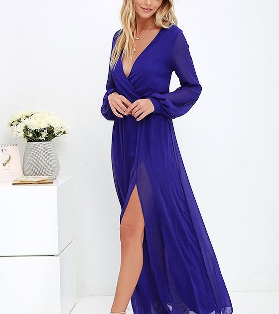 Baby Blue Maxi Dress With Sleeves / Lovely Royal Blue Dress - Maxi