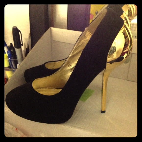 black and gold high heel sandals