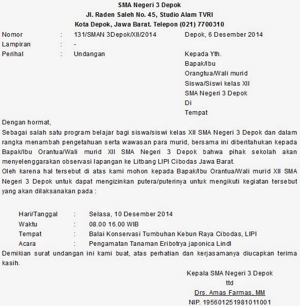 Contoh Surat Resmi Undangan Perpisahan Sekolah Dasar Contoh Surat