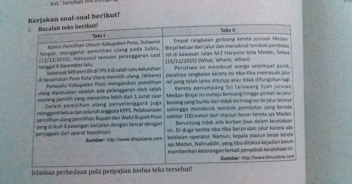 Soal Pola Penyajian Paragraf Dua Teks Jejak Belajar