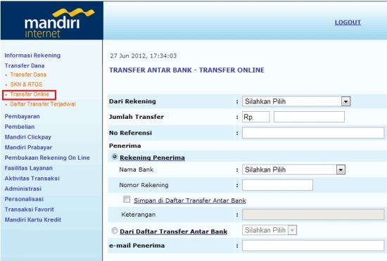 Transfer Online Mandiri