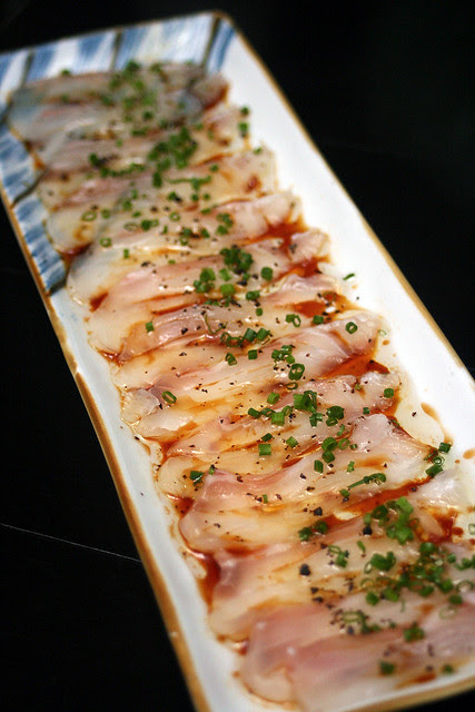 Tai Carpaccio with truffle dressing and shio konbu
