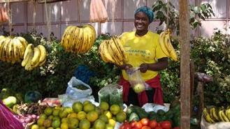 Woman selling bananas in Africa