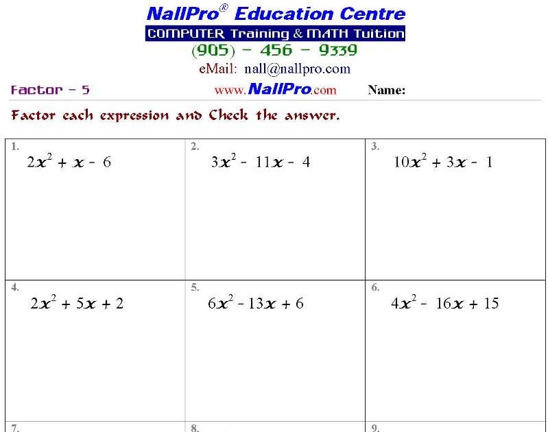8 FREE DOWNLOAD MATH GRADE 10 FACTORING WORKSHEETS, FACTORING 10