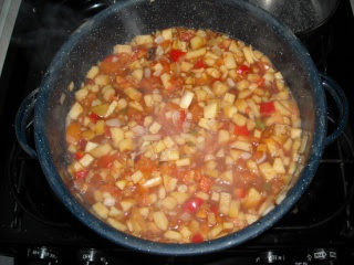 Tomato-Apple Chutney Simmering in Pot