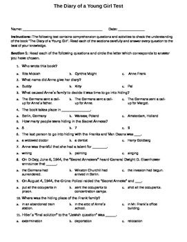 Anne Frank Diary Reading Comprehension - SIOWH
