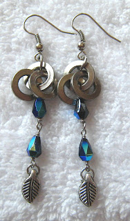 Wire wrapped hardware earrings Stainless steel washer wire wrapped with glass crystal for a pair of earrings