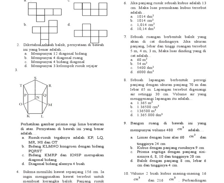 Soal Bangun Ruang Kelas 8 Doc - Soal Sekolah