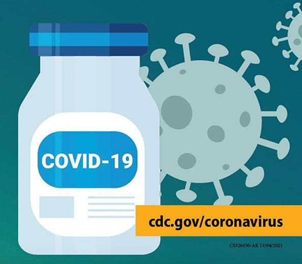 Illustration of COVID-19 vaccine bottle with text cdc.gov/coronavirus