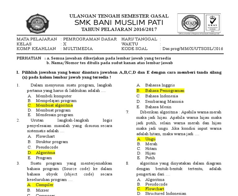 Soal Pemrograman Dasar Kelas 10 Tkj Semester 1