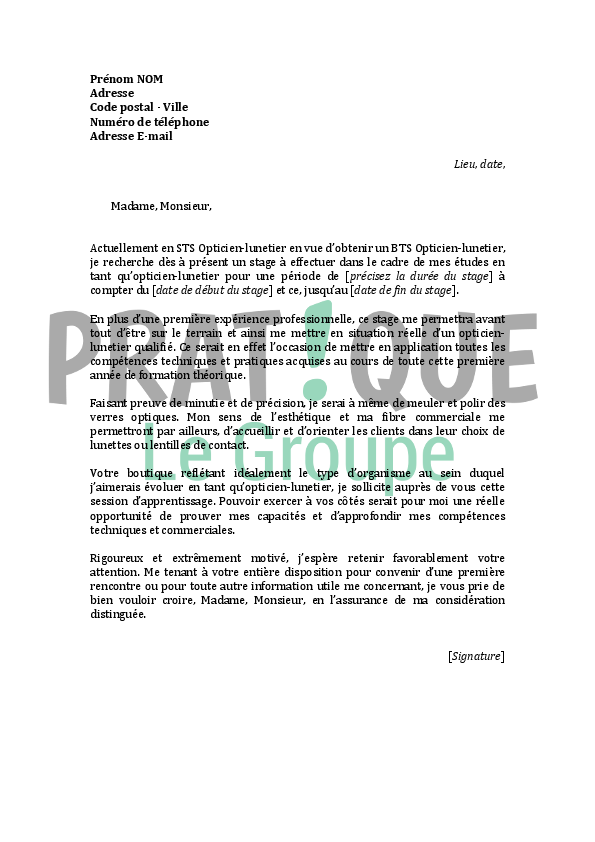 Lettre De Motivation Bts Opticien Lunetier Parcoursup  Perodua o