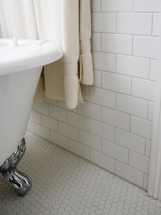 White subway tile with honeycomb floor tile - want taupe/chocolate grout