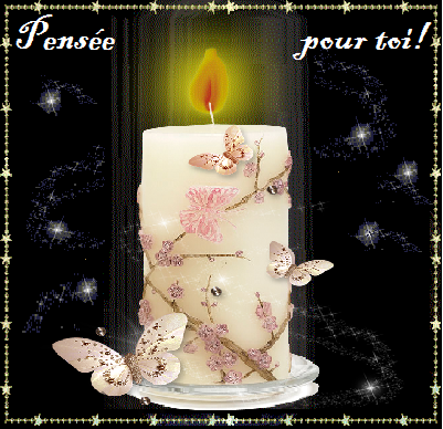 Pensée pour toi; bougie, papillons roses.