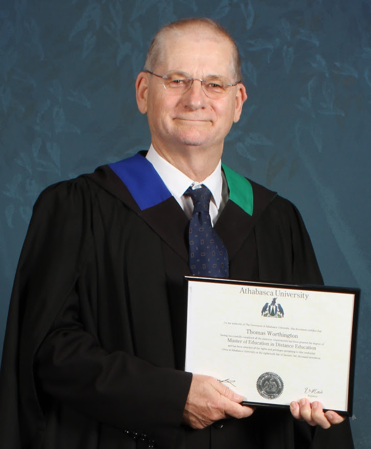 Tom Worthington in academic regalia with his Master of Education in Distance Education, awarded by Athabasca University (Canada), 18 January 2017