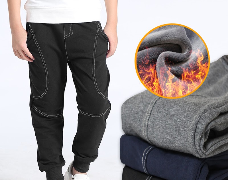 NEW Teenage Boys Pants Cotton Winter Thick Kids Trousers 