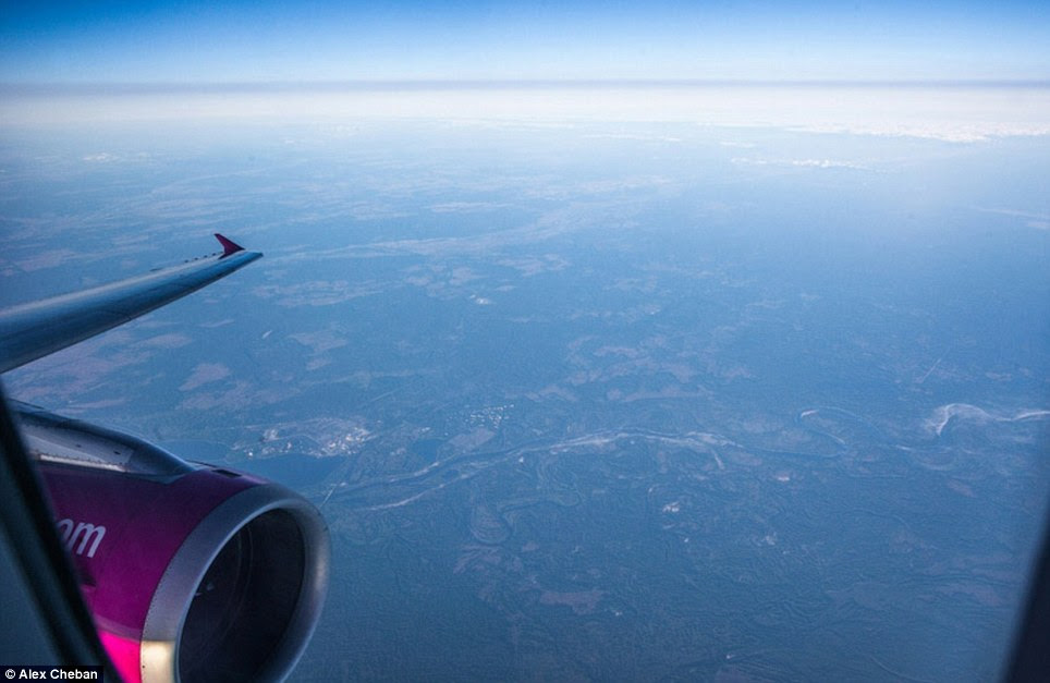 Panoramic: This shows the photographer's view as the plane flies over the Ukraine