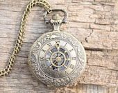 pirate steampunk rudder quartz pocket watch locket necklace mens vintage style - sklopz