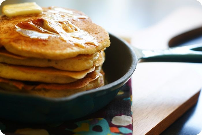 Bacon-Banana Pancakes with Buttery Bourbon Maple Syrup ::: bake at 350 blog