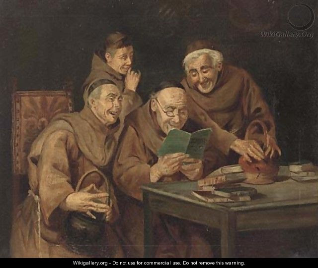 Monks sharing a joke; and Another similar - English School