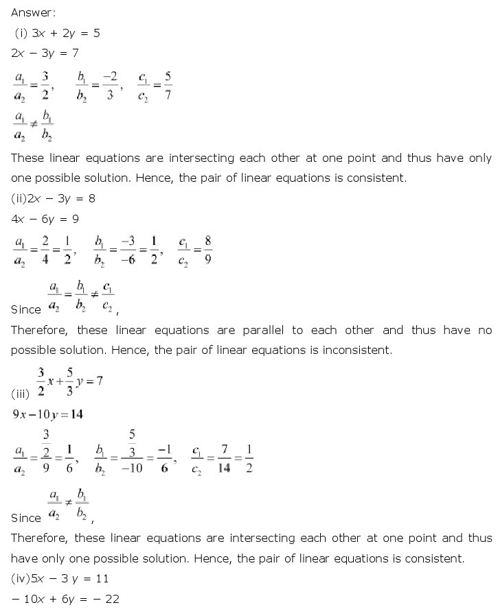 NCERT Solutions for Class 10th Maths Chapter 3 – Pair of Linear Equations in Two Variables