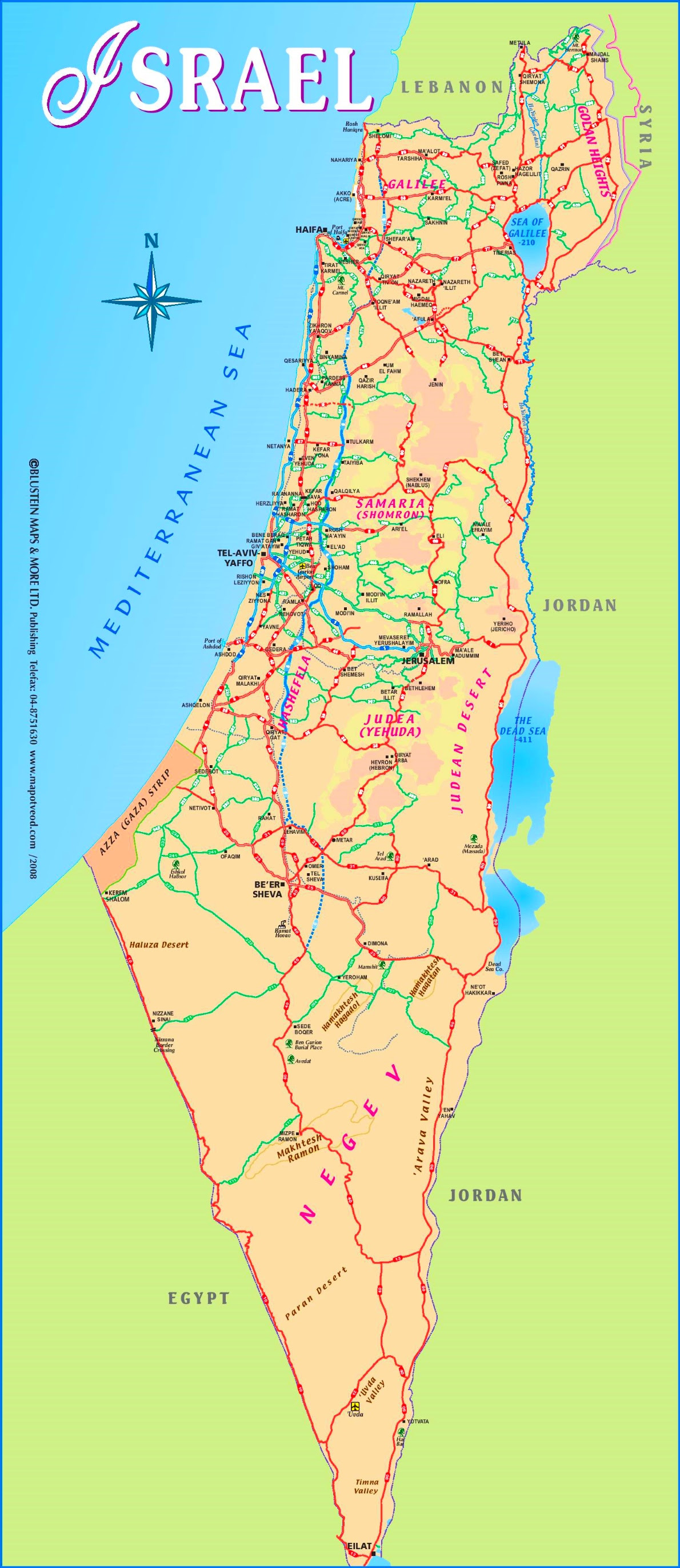 Israel Karte - Grenzverschiebungen seit Bestehen des Staates Israel