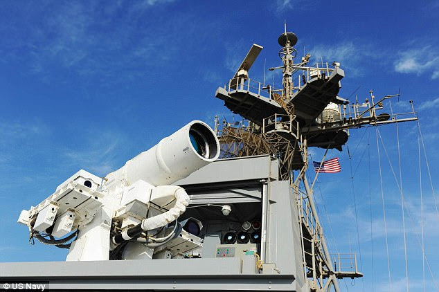 While the US Navy unveiled a 30-kilowatt laser weapon in 2014 (pictured), the service branch looks set to reveal an even more powerful weapon.
