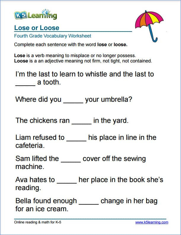 12 FREE PRINTABLE ENGLISH WORKSHEET FOR GRADE 4