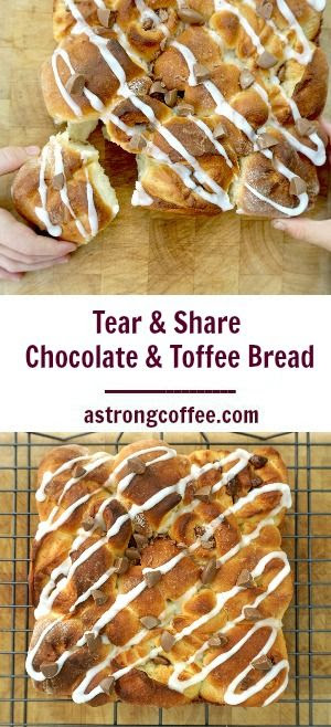 This tear and share bread is delicious. It is filled with toffee sauce and chocolate chips. If you make it you might not want to share it!