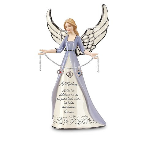 A Mother's Heart Birthstone Charm Angel Figurine: Personalized Gift for Mom by The Bradford Editions