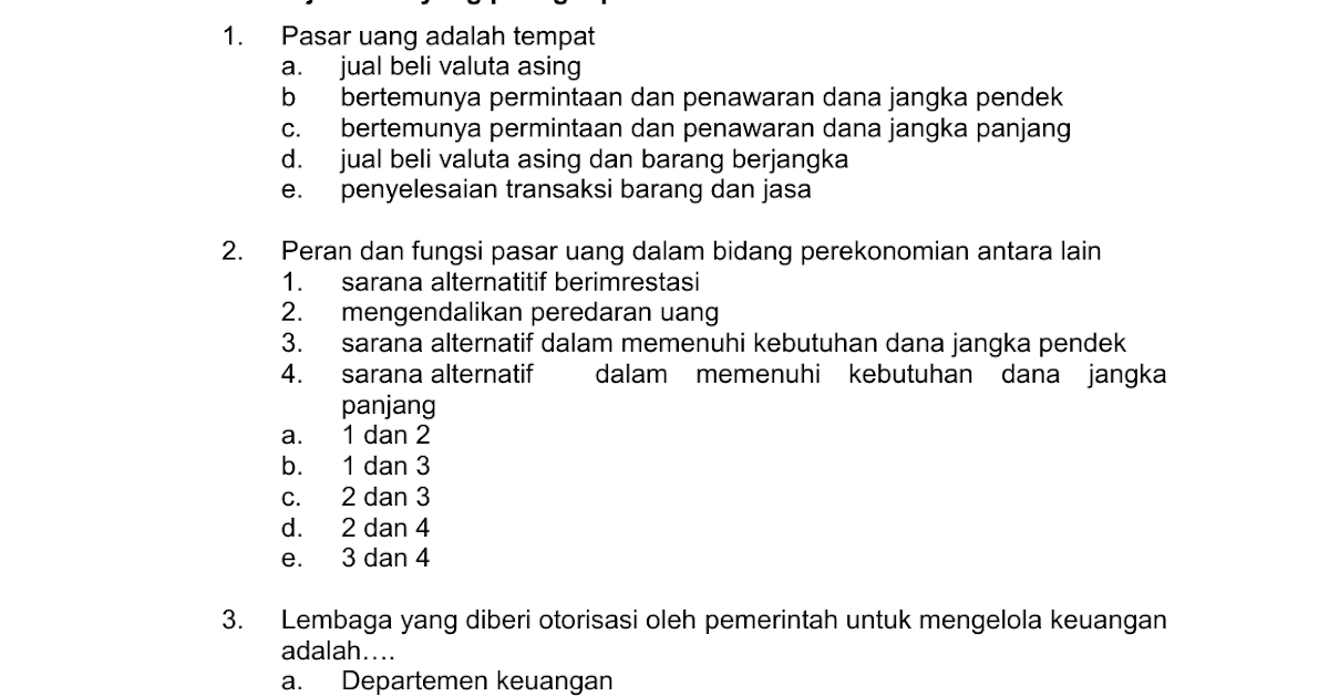 Contoh Soal Pilihan Ganda Valuta Asing Beserta Jawabannya Barisan Contoh
