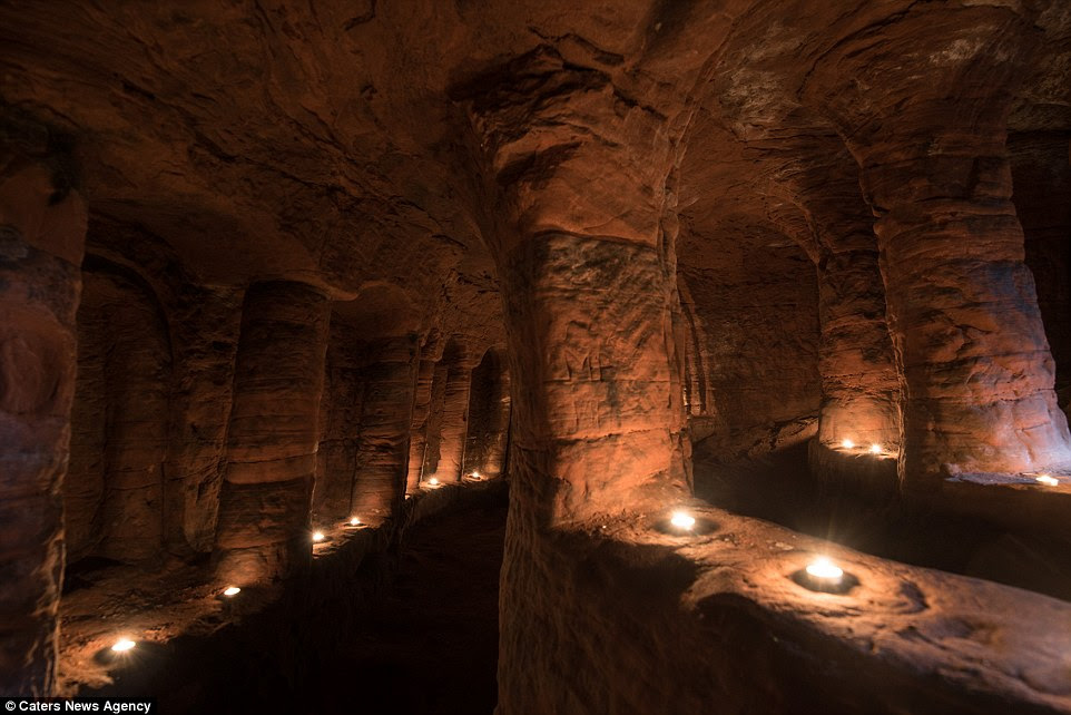 Lost in time: The Caynton Caves lay untouched for years and it is still not known exactly when they were carved. Some believe it was by their knights 700 years ago while some think it was by their followers in the 17th century