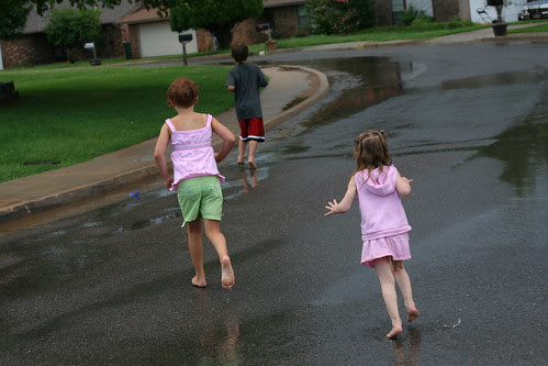 running in the puddles