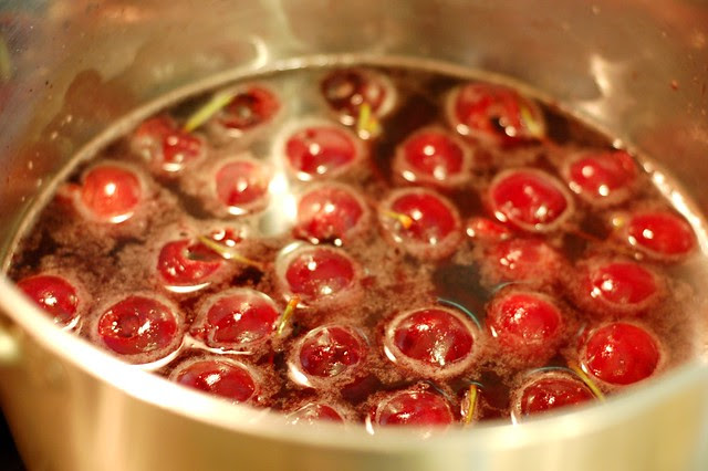 Cooking the cherries by Eve Fox, Garden of Eating blog, copyright 2011