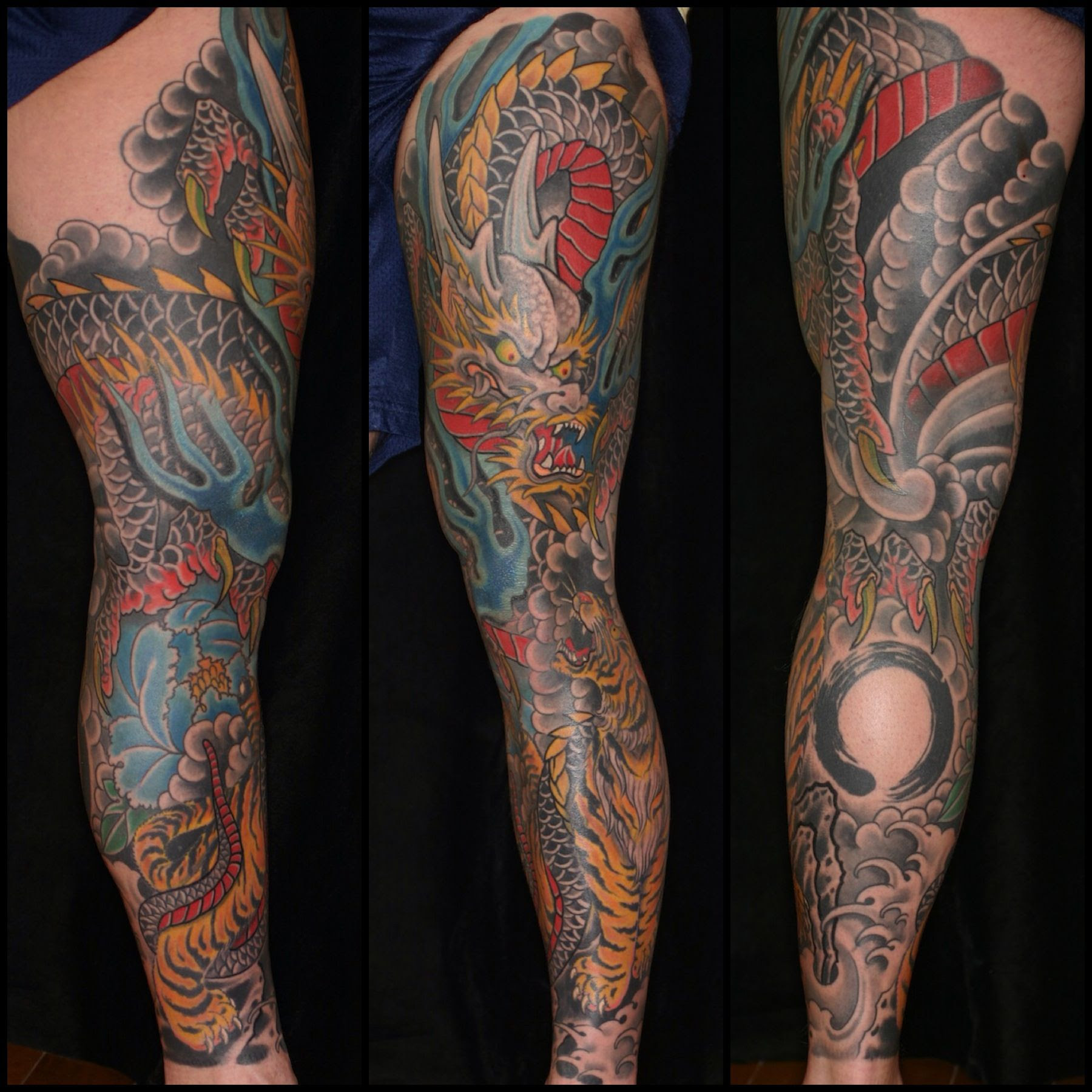 24 Dragon And Tiger Leg Tattoo