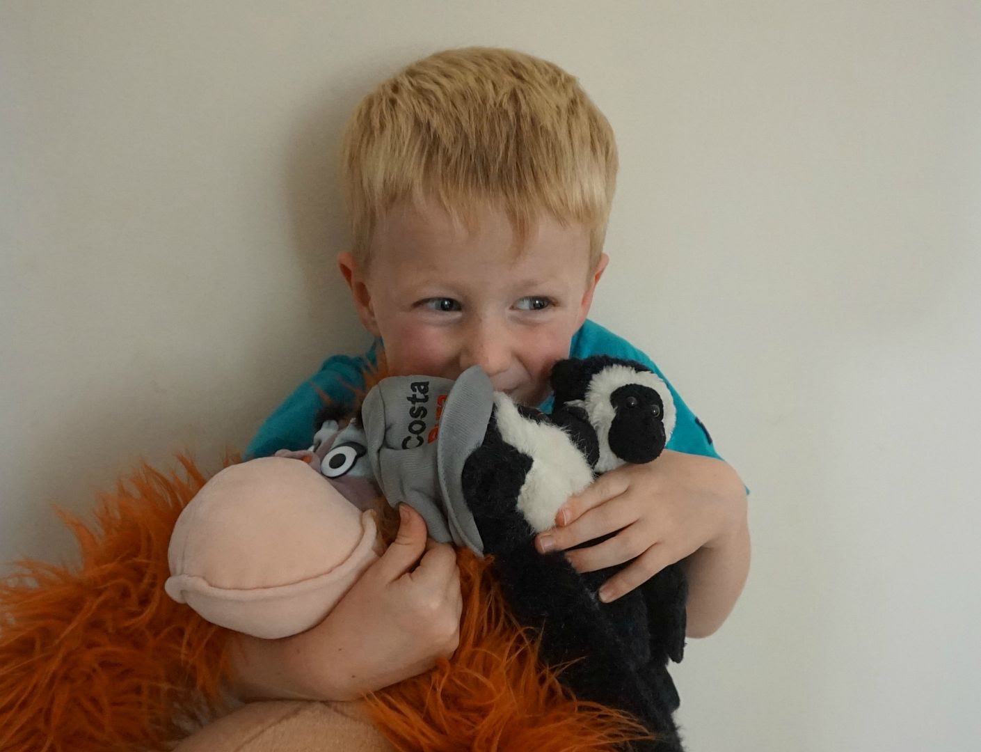 boy with soft toy monkey
