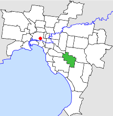 Location of the City of Oakleigh within Melbourne.